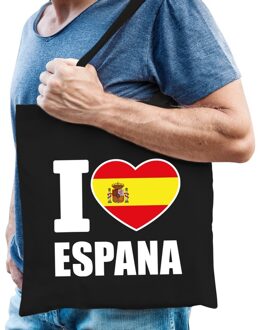 Bellatio Decorations Katoenen Spanje tasje I love Espana zwart - 10 liter - Spaanse landen cadeautas