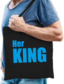 Bellatio Decorations Katoenen tas / shopper zwart her king blauwe letters heren