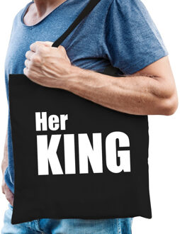 Bellatio Decorations Katoenen tas / shopper zwart her king witte letters heren