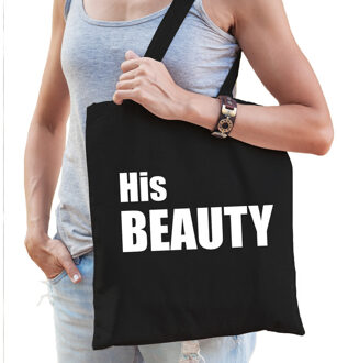 Bellatio Decorations Katoenen tas / shopper zwart his beauty witte letters dames