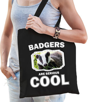 Bellatio Decorations Katoenen tasje badgers are serious cool zwart - dassen/ das cadeau tas - Feest Boodschappentassen