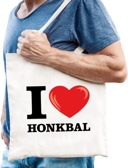 Bellatio Decorations Katoenen tasje I love honkbal wit voor dames en heren - Feest Boodschappentassen Beige