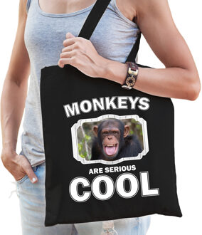 Bellatio Decorations Katoenen tasje monkeys are serious cool zwart - apen/ chimpansee cadeau tas - Feest Boodschappentassen