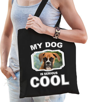 Bellatio Decorations Katoenen tasje my dog is serious cool zwart - Boxer honden cadeau tas - Feest Boodschappentassen