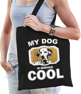 Bellatio Decorations Katoenen tasje my dog is serious cool zwart - Dalmatier honden cadeau tas - Feest Boodschappentassen