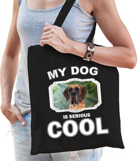 Bellatio Decorations Katoenen tasje my dog is serious cool zwart - Deense dog honden cadeau tas - Feest Boodschappentassen