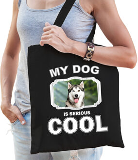 Bellatio Decorations Katoenen tasje my dog is serious cool zwart - Husky honden cadeau tas - Feest Boodschappentassen