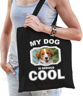 Bellatio Decorations Katoenen tasje my dog is serious cool zwart - Kooiker honden cadeau tas - Feest Boodschappentassen