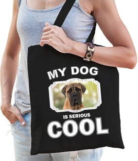 Bellatio Decorations Katoenen tasje my dog is serious cool zwart - Mastiff honden cadeau tas - Feest Boodschappentassen