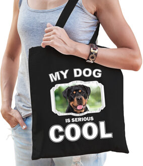 Bellatio Decorations Katoenen tasje my dog is serious cool zwart - Rottweiler honden cadeau tas - Feest Boodschappentassen