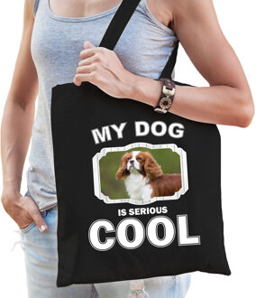 Bellatio Decorations Katoenen tasje my dog is serious cool zwart - Spaniel honden cadeau tas - Feest Boodschappentassen