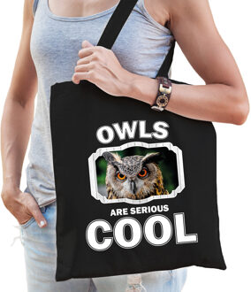 Bellatio Decorations Katoenen tasje owls are serious cool zwart - uilen/ uil cadeau tas - Feest Boodschappentassen