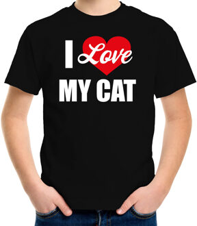 Bellatio Decorations Katten t-shirt I love my cat / Ik hou van mijn kat / poes - zwart voor kinderen 134-140 (M)