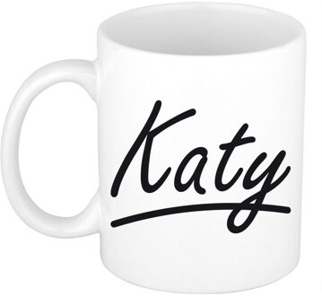 Bellatio Decorations Katy Naam koffiemok - beker - met sierlijke letters - wit - 300 ml - Cadeau - Dames