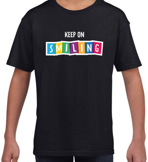 Bellatio Decorations Keep on smiling fun tekst t-shirt zwart kids L (146-152)