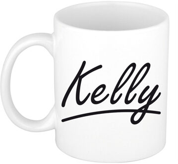 Bellatio Decorations Kelly Naam koffiemok - beker - met sierlijke letters - wit - 300 ml - Cadeau - Dames
