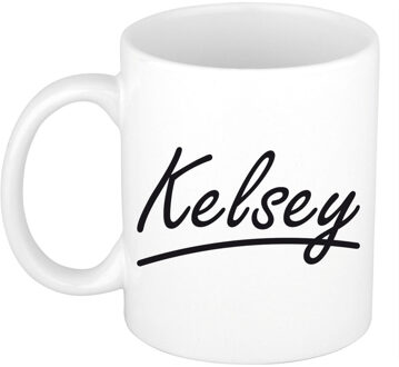 Bellatio Decorations Kelsey Naam koffiemok - beker - met sierlijke letters - wit - 300 ml - Cadeau - Dames