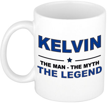 Bellatio Decorations Kelvin cadeau mok - man myth legend - naam koffiemok - 300 ml - collega - vaderdag Donkerblauw