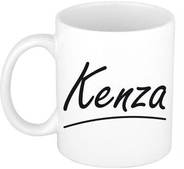 Bellatio Decorations Kenza Naam koffiemok - beker - met sierlijke letters - wit - 300 ml - Cadeau - Dames