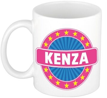 Bellatio Decorations Kenza voornaam koffiemok - beker - wit/roze - 300 ml - Cadeau - Dames - Collega - Moederdag