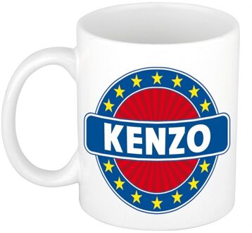 Bellatio Decorations Kenzo voornaam koffiemok - beker - wit/blauw - 300 ml - Cadeau - Heren - Collega - Vaderdag