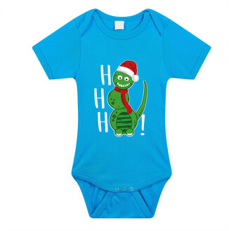 Bellatio Decorations kerst baby romper - blauw - sneeuwpop dino 56 (1-2 maanden)