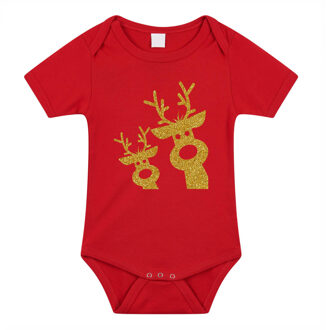 Bellatio Decorations kerst baby romper - rood/goud glitter dier 56 (1-2 maanden)