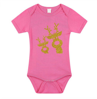 Bellatio Decorations kerst baby romper - roze/goud glitter dier 92 (18-24 maanden)