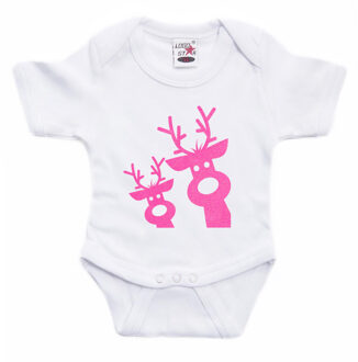 Bellatio Decorations kerst baby romper - wit/roze glitter - dier 92 (18-24 maanden)