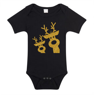 Bellatio Decorations kerst baby romper - zwart/goud glitter dier 56 (1-2 maanden)