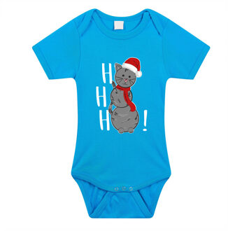 Bellatio Decorations kerst baby rompertje - blauw - sneeuwpop kat 56 (1-2 maanden)