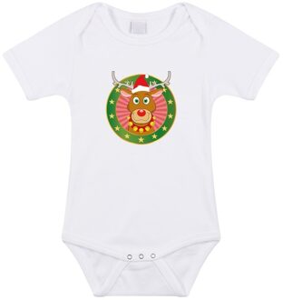 Bellatio Decorations Kerst baby rompertje met Rudolf het rendier wit jongens en meisjes - Kerstkleding baby 56 (1-2 maanden)