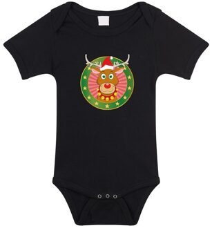 Bellatio Decorations Kerst baby rompertje met Rudolf het rendier zwart jongens en meisjes - Kerstkleding baby 56 (1-2 maanden)