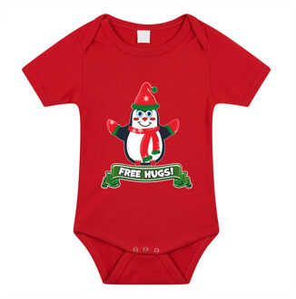Bellatio Decorations Kerst baby rompertje - rood - pinguin - free hugs - Kerst cadeau