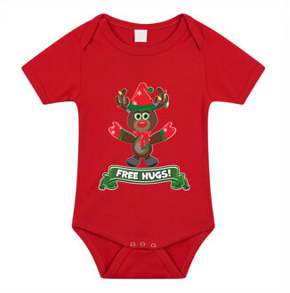 Bellatio Decorations Kerst baby rompertje - rood - rendiertje - free hugs - Kerst cadeau 56 (1-2 maanden)