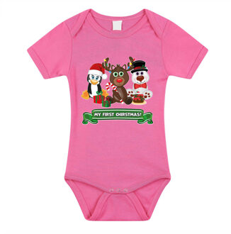 Bellatio Decorations kerst baby rompertje - roze - diertjes 92 (18-24 maanden)