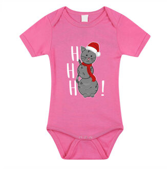 Bellatio Decorations kerst baby rompertje - roze - sneeuwpop kat 56 (1-2 maanden)