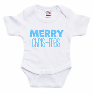 Bellatio Decorations kerst baby rompertje - wit - blauw glitter 80 (9-12 maanden)