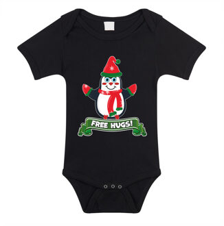 Bellatio Decorations Kerst baby rompertje - zwart - pinguin - free hugs - Kerst cadeau 68 (4-6 maanden)