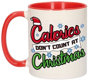 Bellatio Decorations Kerst cadeau beker / mok calories dont count at Christmas 300 ml - Bekers Multikleur