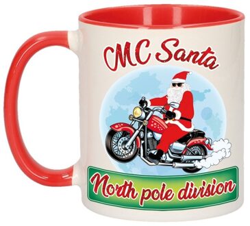 Bellatio Decorations Kerst cadeau beker / mok MC Santa Kerstman op motor 300 ml - Bekers Multikleur