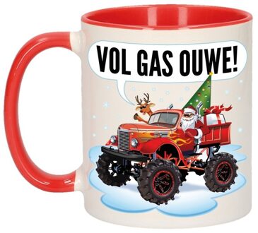 Bellatio Decorations Kerst cadeau beker / mok monstertruck auto vol gas ouwe 300 ml - Bekers Multikleur