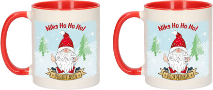 Bellatio Decorations Kerst cadeau koffiemok - 2x - kerstman - rood - 300 ml - keramiek