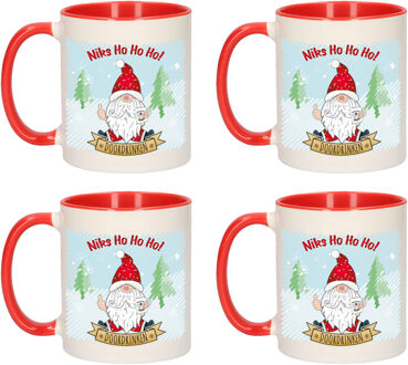 Bellatio Decorations Kerst cadeau koffiemok - 4x - kerstman - rood - 300 ml - keramiek