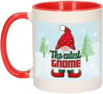 Bellatio Decorations Kerst cadeau koffiemok - gnoom - kerstkabouter - rood - 300 ml - keramiek