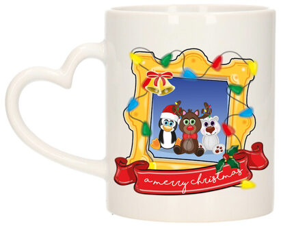 Bellatio Decorations Kerst cadeau koffiemok - kerst diertjes - multi - 300 ml - keramiek