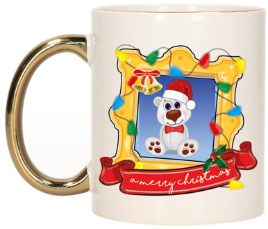 Bellatio Decorations Kerst cadeau koffiemok - kerst ijsbeer - goud - 300 ml - keramiek