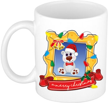 Bellatio Decorations Kerst cadeau koffiemok - kerst ijsbeer - wit - 300 ml - keramiek