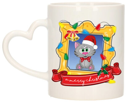Bellatio Decorations Kerst cadeau koffiemok - kerst katje - multi - 300 ml - keramiek