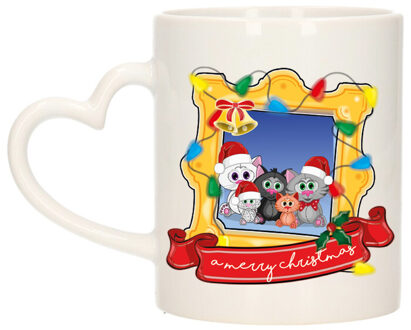 Bellatio Decorations Kerst cadeau koffiemok - kerst katjes - multi - 300 ml - keramiek